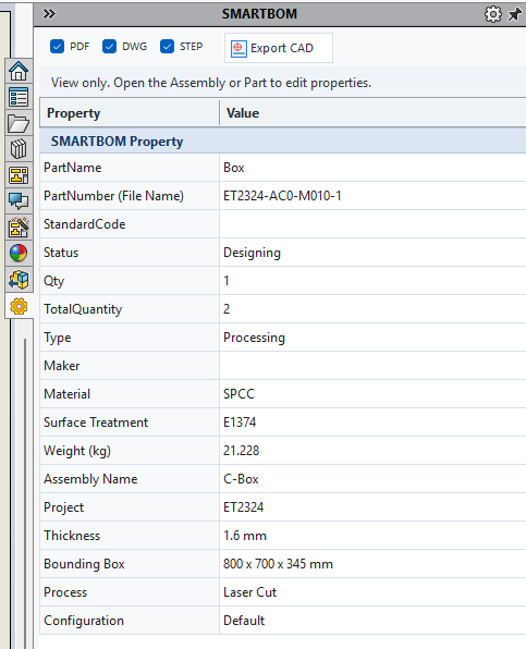 SmartBOM Drawing Mode View Only & Export CAD